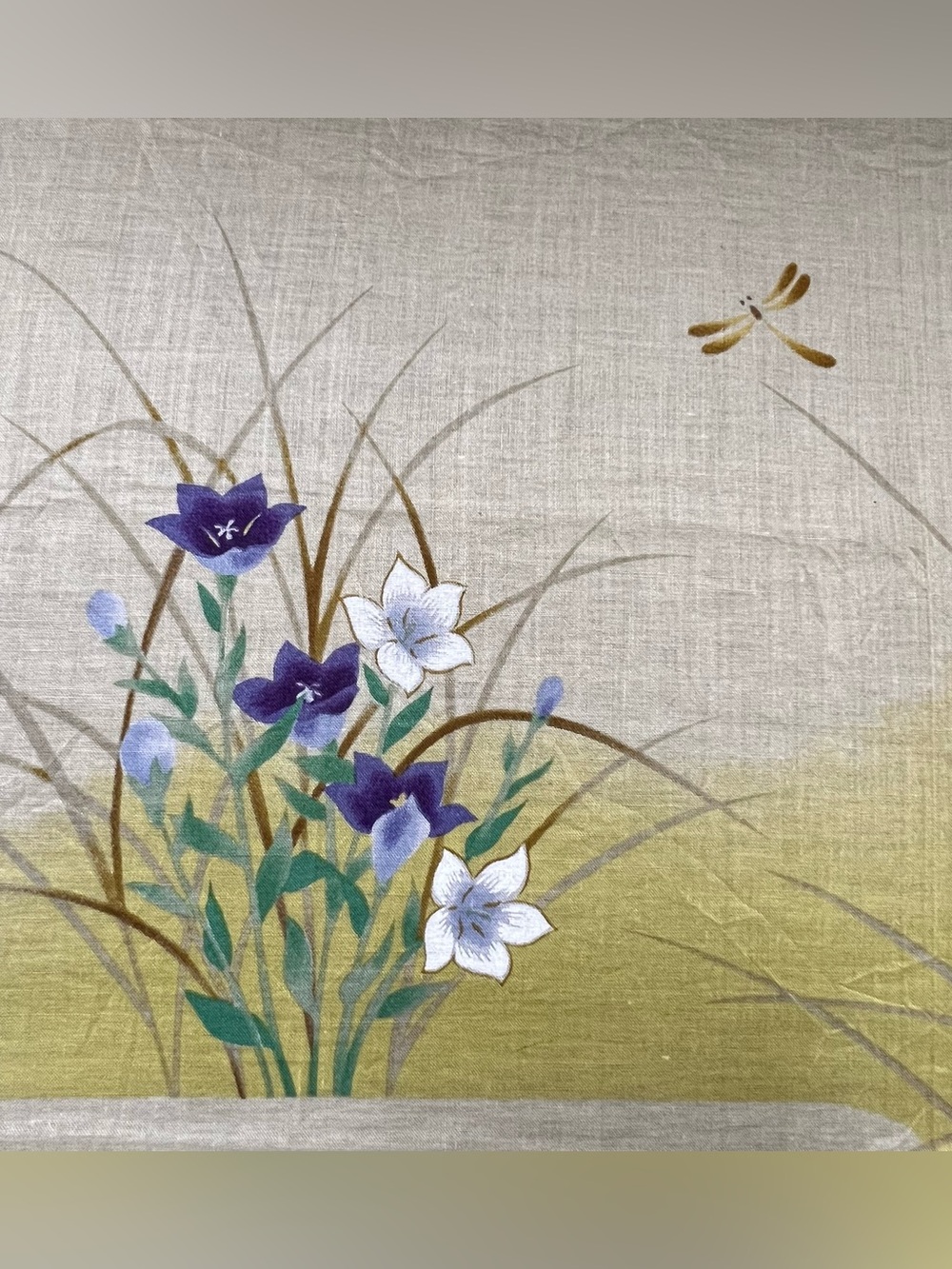 NWT Vintage Japanese Yuzen Cotton Handkerchief Wild Floral Dragonfly Square 17.5 - Picture 3 of 6